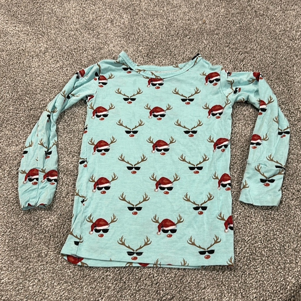 Posh Peanut Rudy Print Christmas Rudolph the reindeer pajama top only 3T